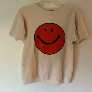 Smiley Face Beige Knit Sweater